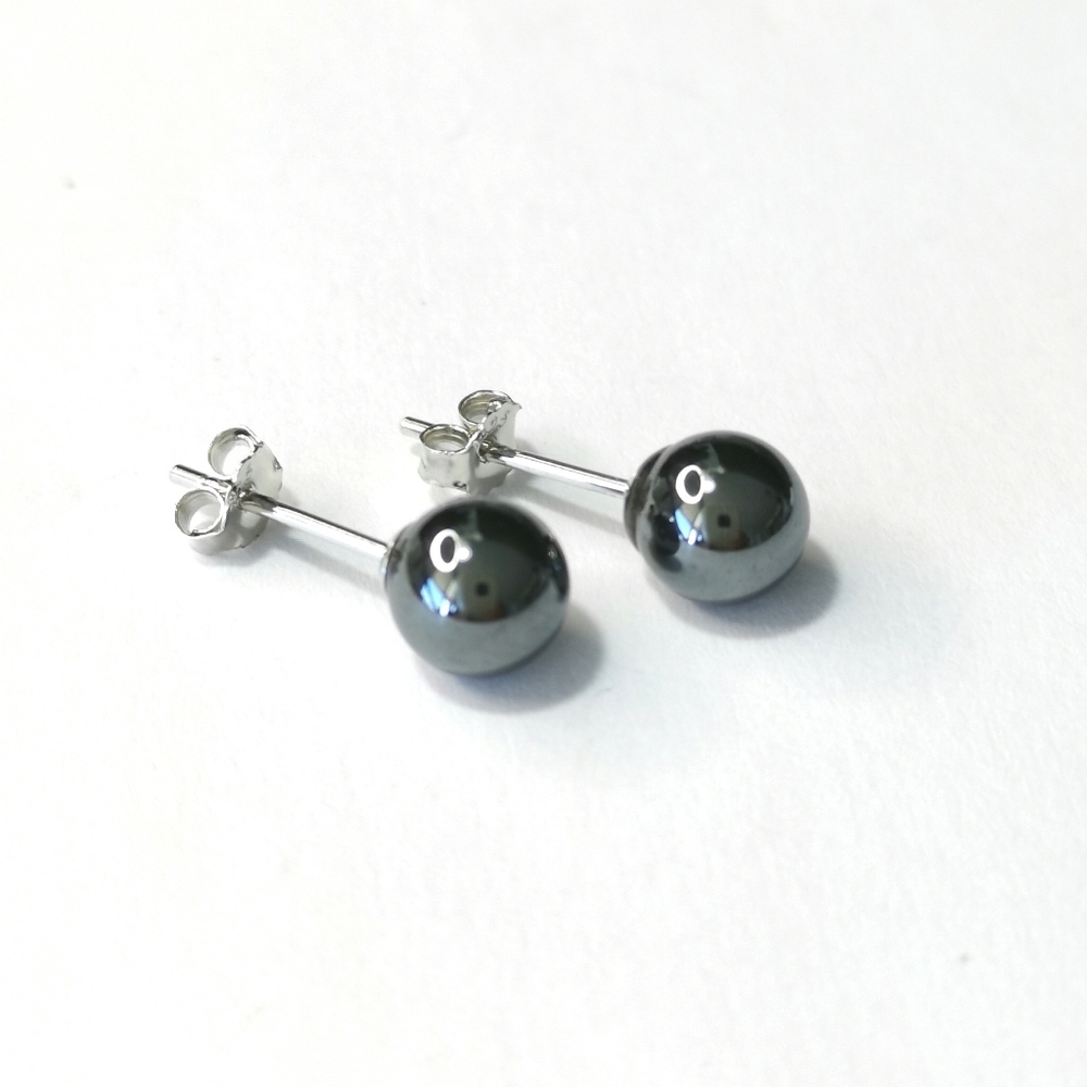 6mm Hematite grey ball bead earrings on sterling silver post 🆕